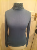 Ladies Sally Allen Size M/L Blue High Neck Long Sleeved Blouse