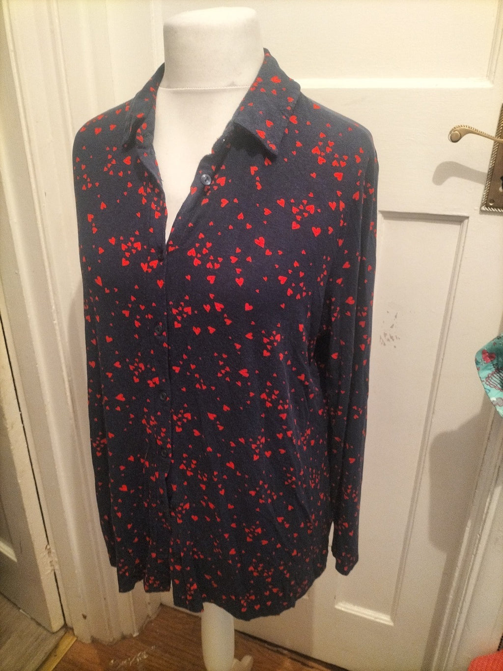 Tu 20 Navy And Red Love Heart Long Sleeve Pyjama Top