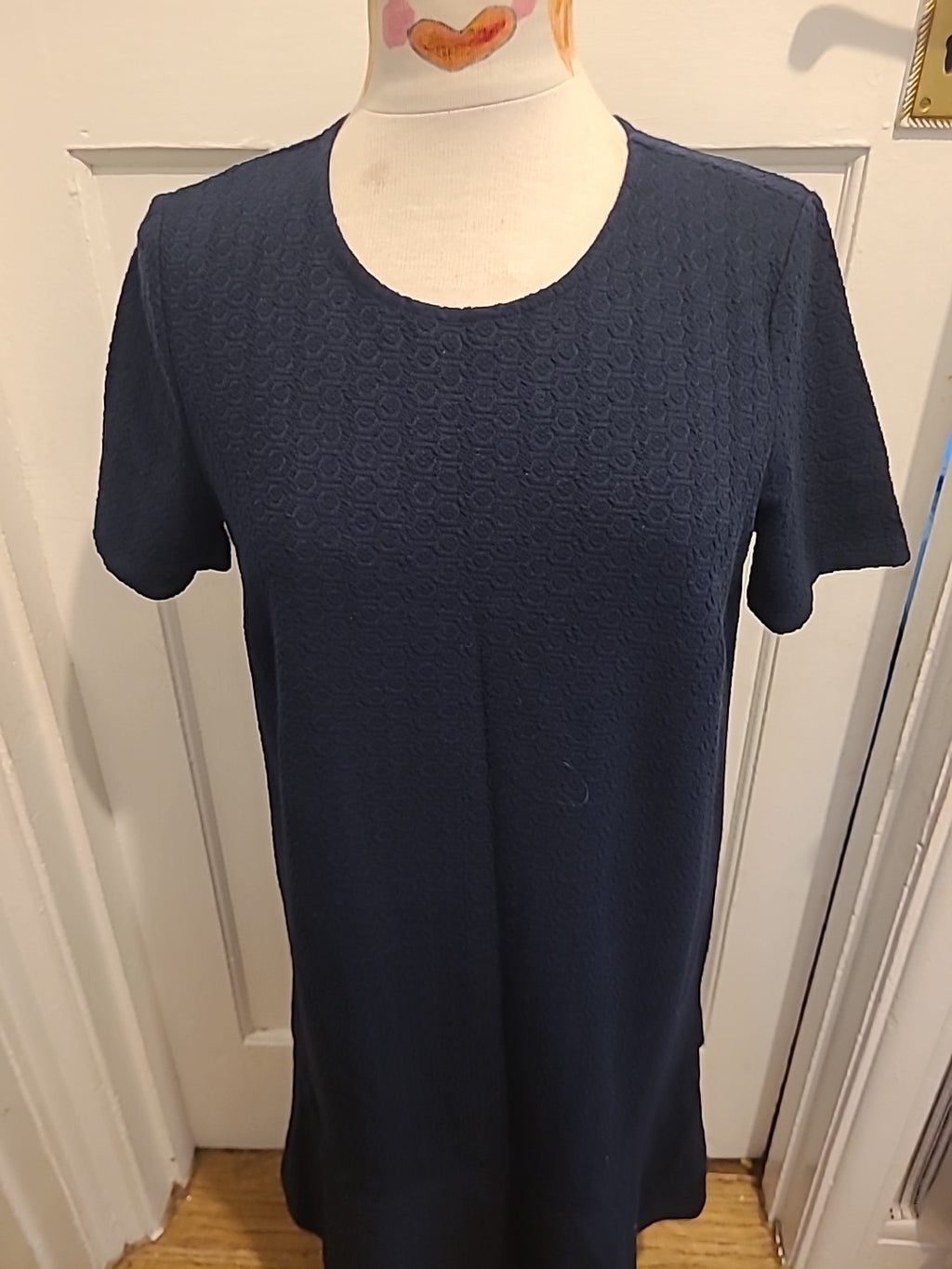 Ladiss Tu Size 14 Navy Patterned Short Sleeved Round Neck Dress