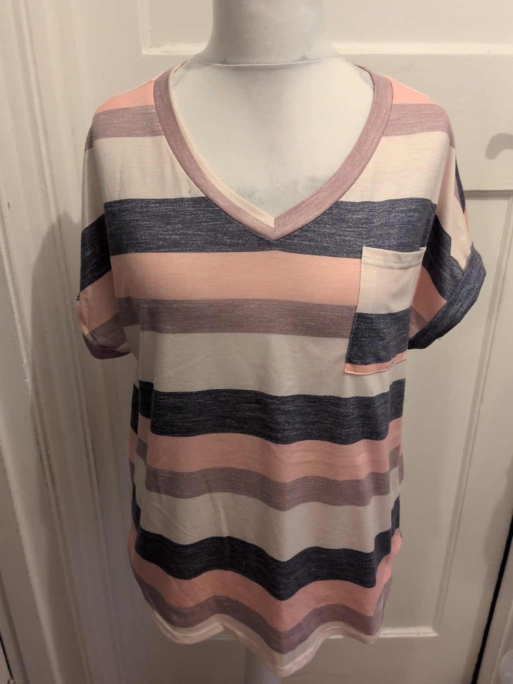 Shein XL Striped Short Sleeve T-shirt Multicoloured