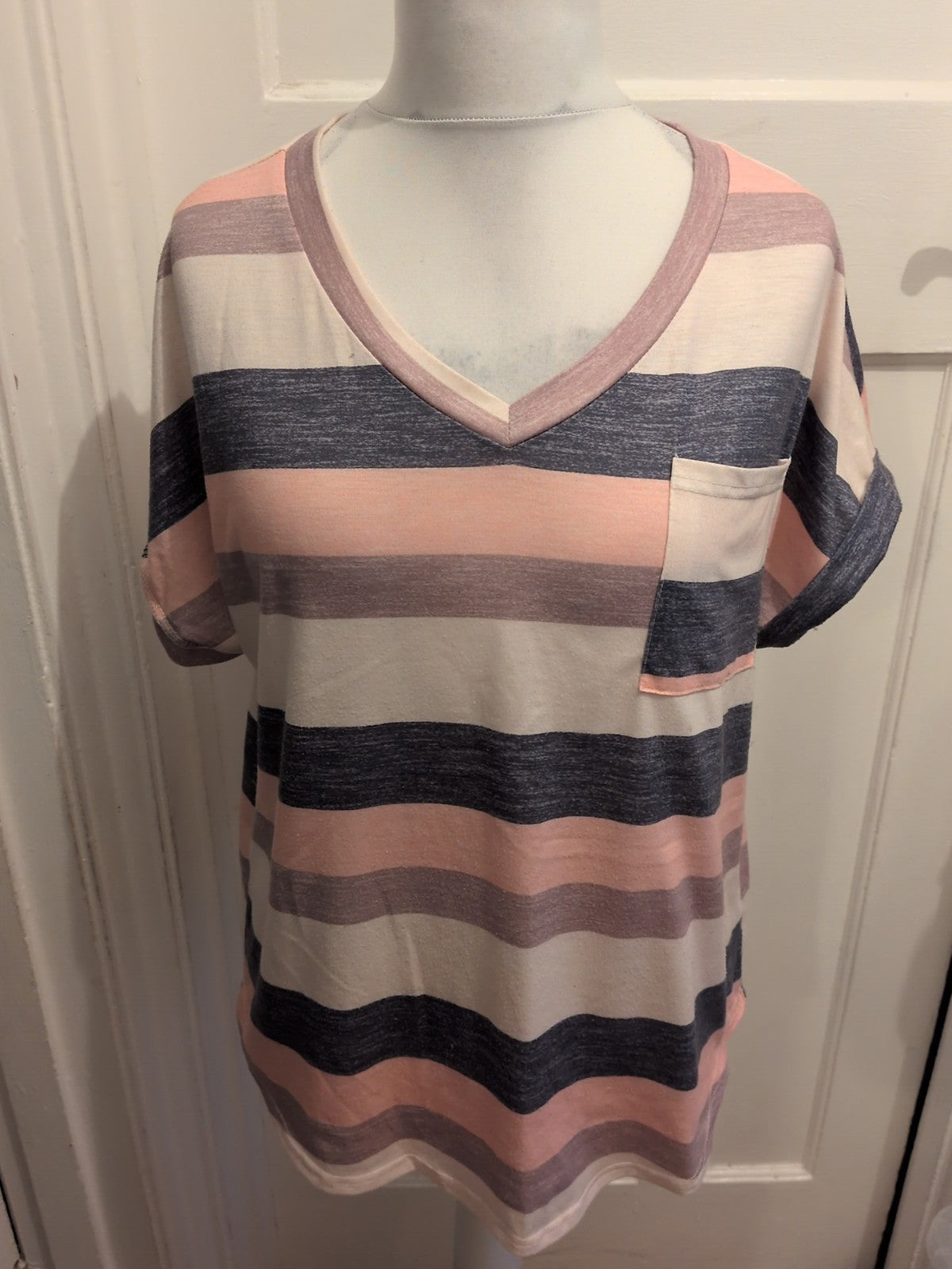 Shein XL Striped Short Sleeve T-shirt Multicoloured