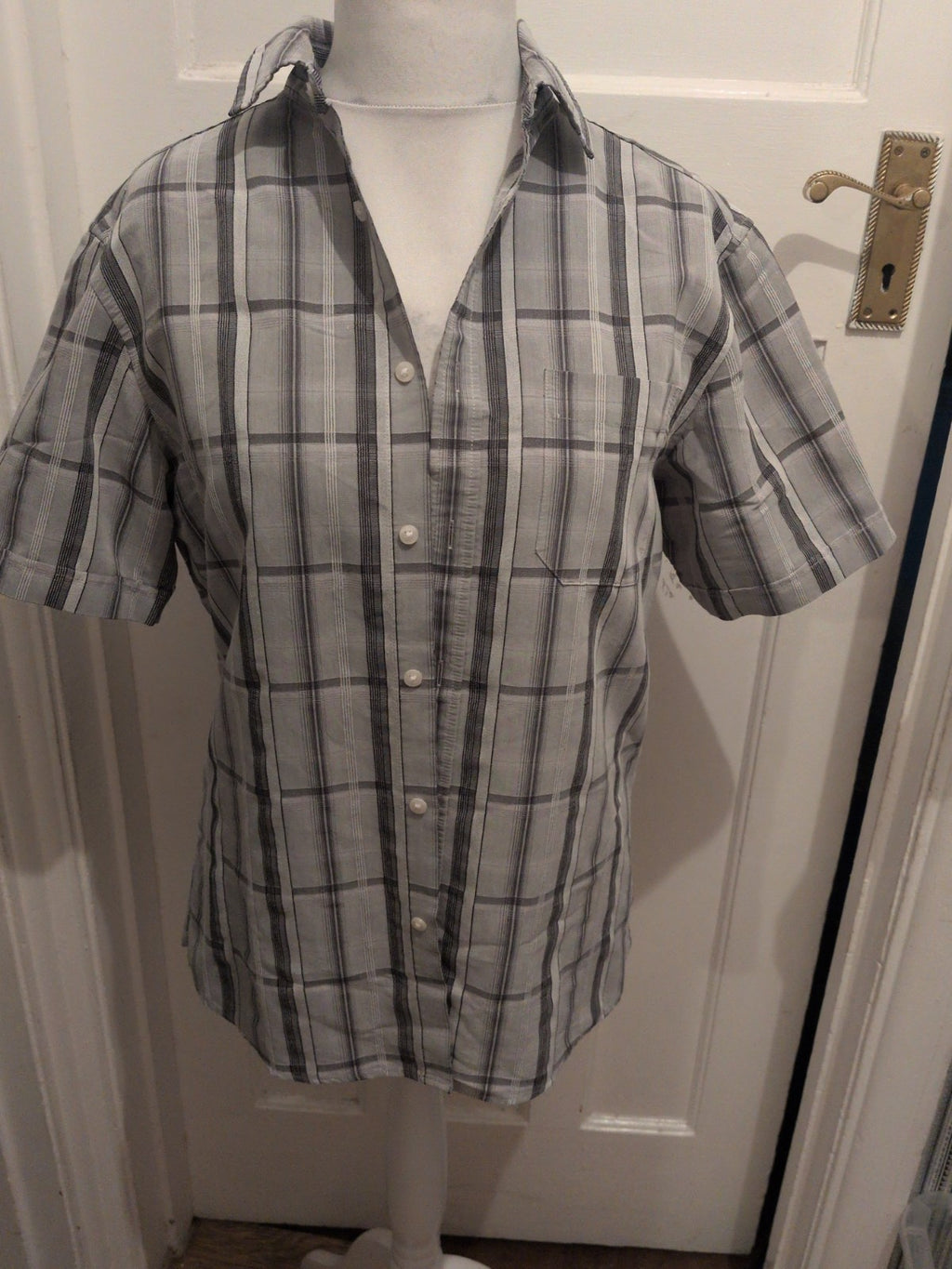 Blue Harbour Medium Soft Touch Grey Check Short Sleeve Shirt