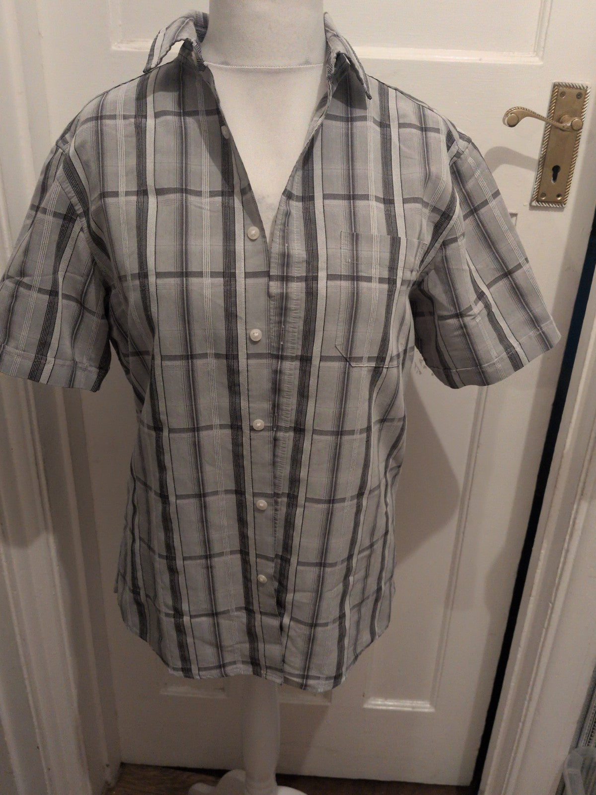Blue Harbour Medium Soft Touch Grey Check Short Sleeve Shirt