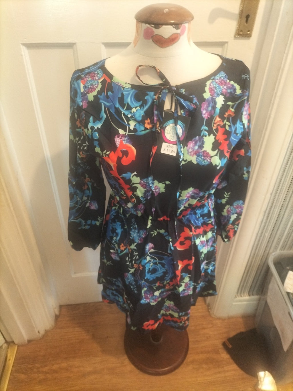 Brand New Ladies TorbayClothingCo A-Line Black Floral Long Sleeved Dress