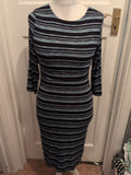 M&S Collection Aqua And Black Stripe 3/4 Sleeve Dress 10