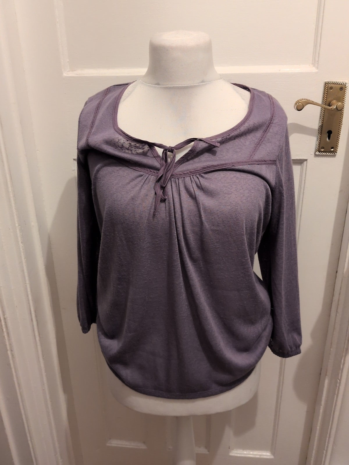 Marks And Spencer 14 Lilac Long Sleeve Blouse Top