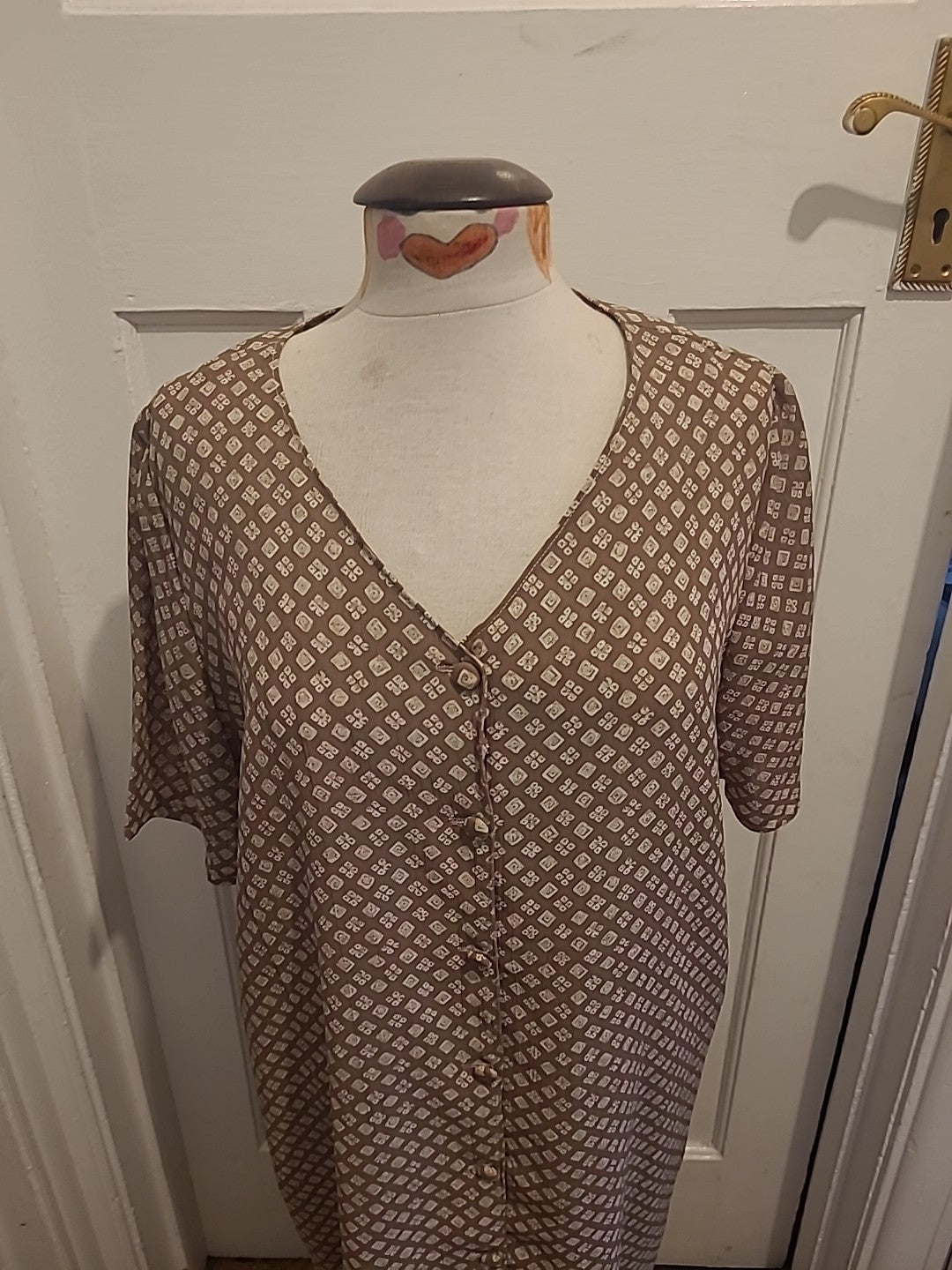 Ladies Gill Marjoram Size Large Brown/Beige Short Sleeved Maxi Dress