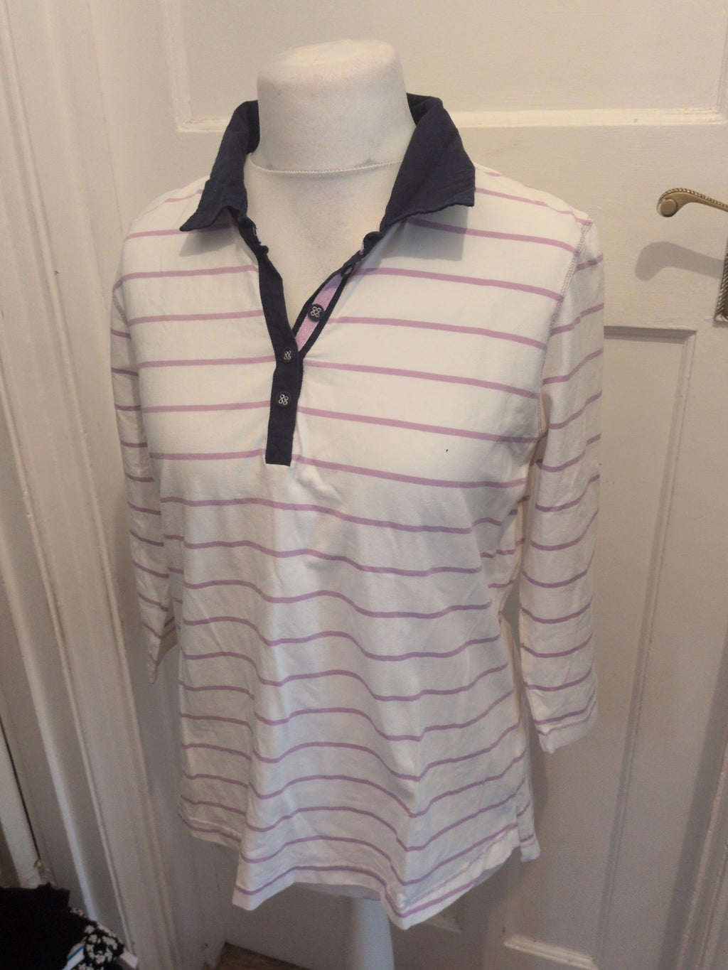 Dash 18 White And Purple Stripe 3/4 Sleeve Polo