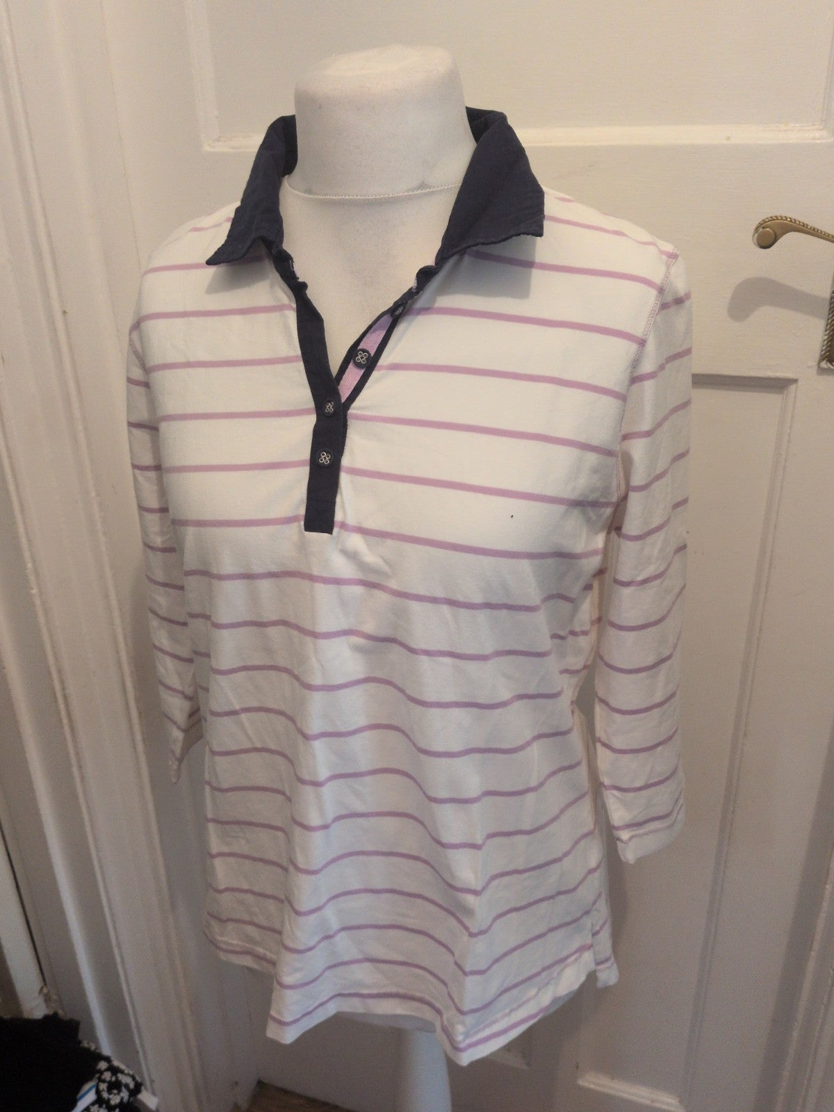 Dash 18 White And Purple Stripe 3/4 Sleeve Polo