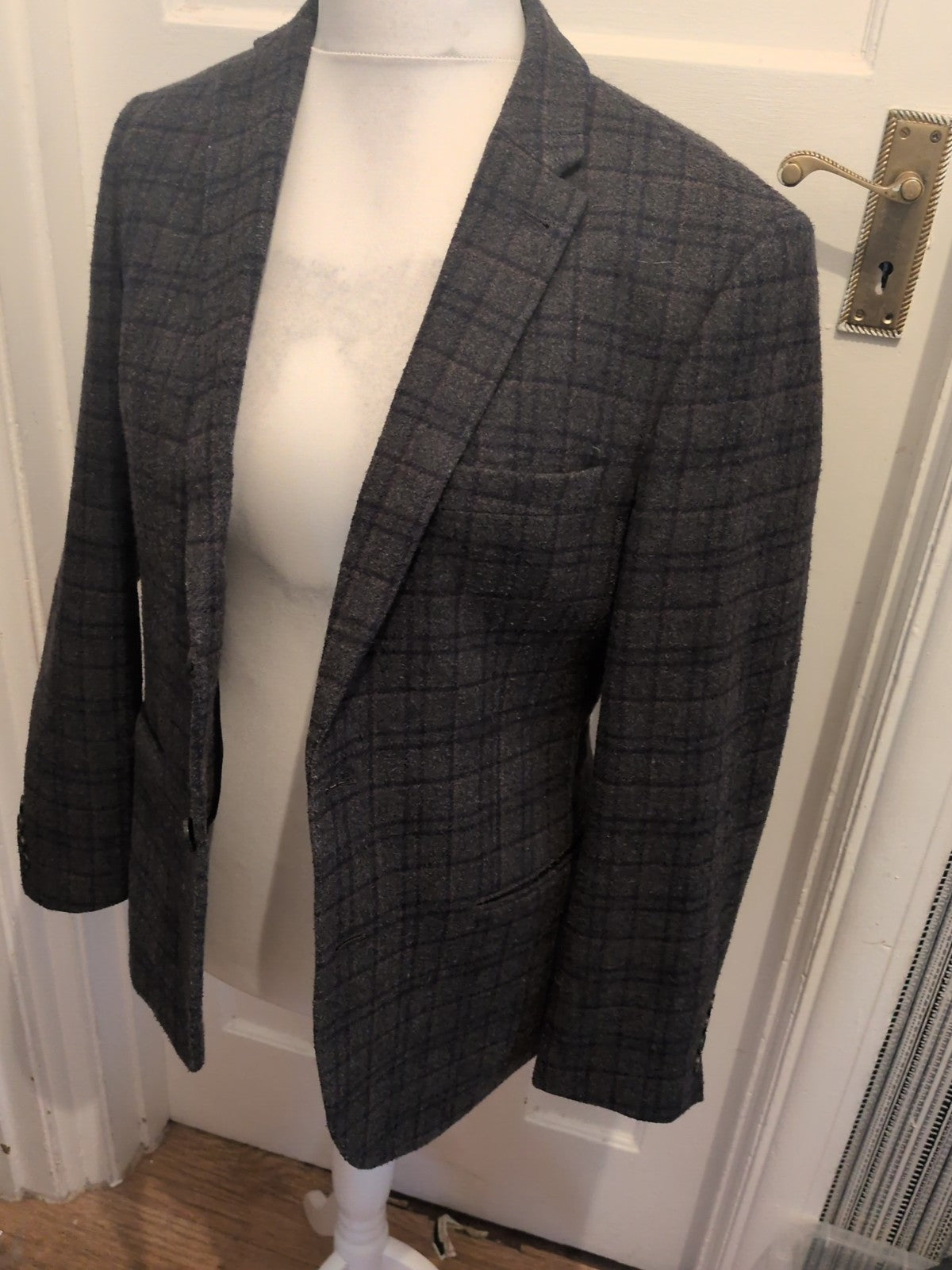 Tu 40s Slim Fit Grey And Navy Suit Jacket