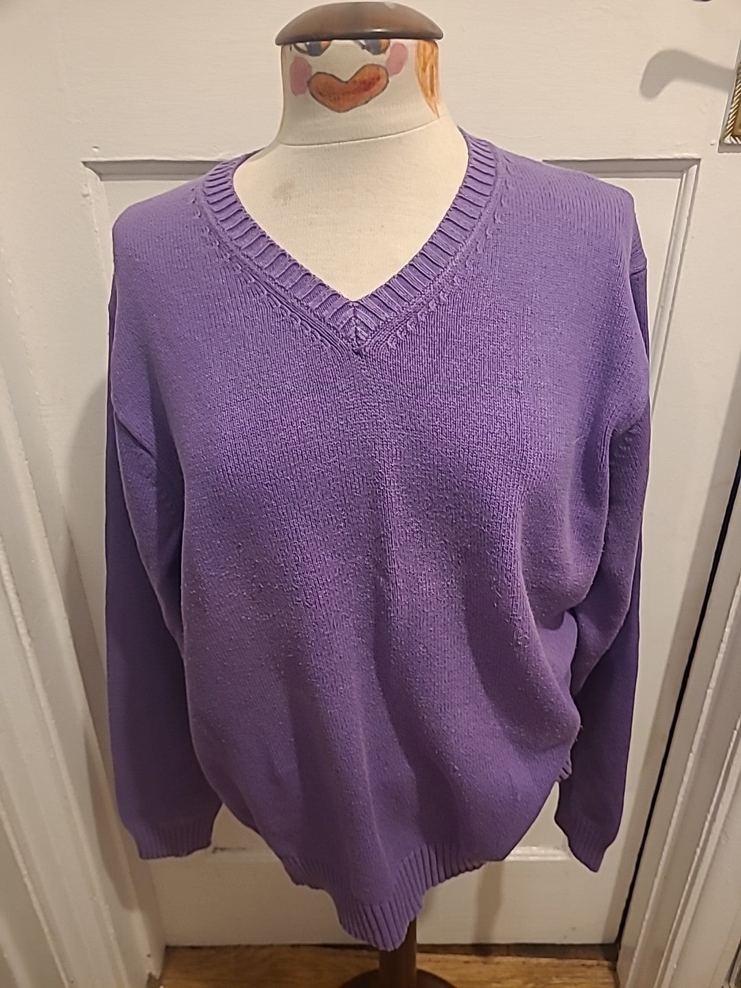 Mens Blue Harbour Size Large Purple V Neck Ribbed Pullover Jumper