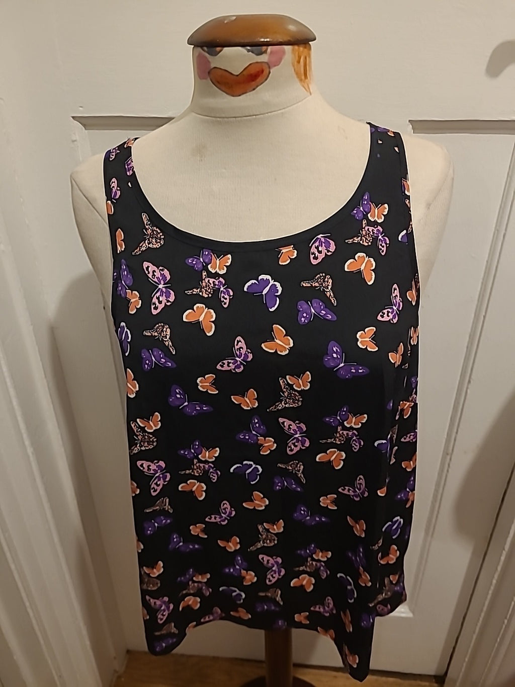 Ladies Sleeveless Top Atmosphere Size 12 Black / Pink Butterflies