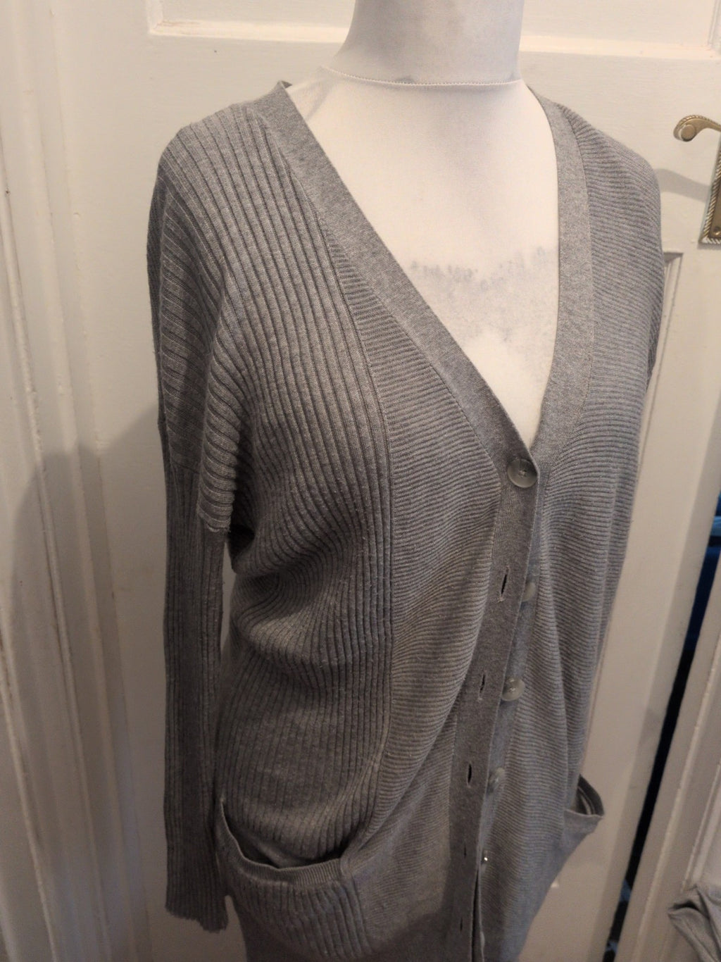 Ladies Next Size 10 Grey Longline Cardigan Buttoned