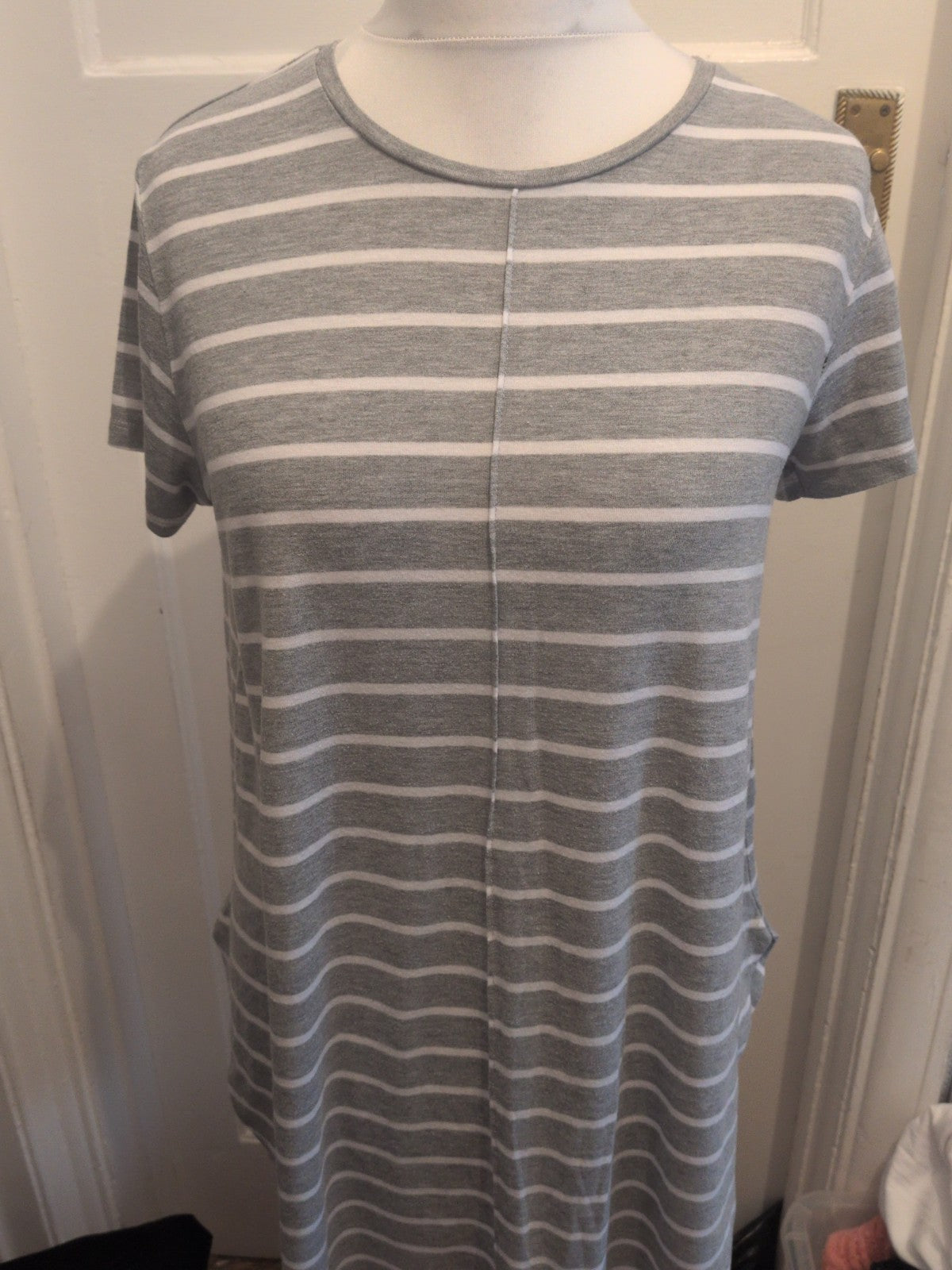 Primark 12-14 Grey And White Striped Short Sleeved Oversized T-shirt