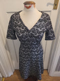 Ladies M&Co Size 10 Grey Black Floral Short Sleeved Dress