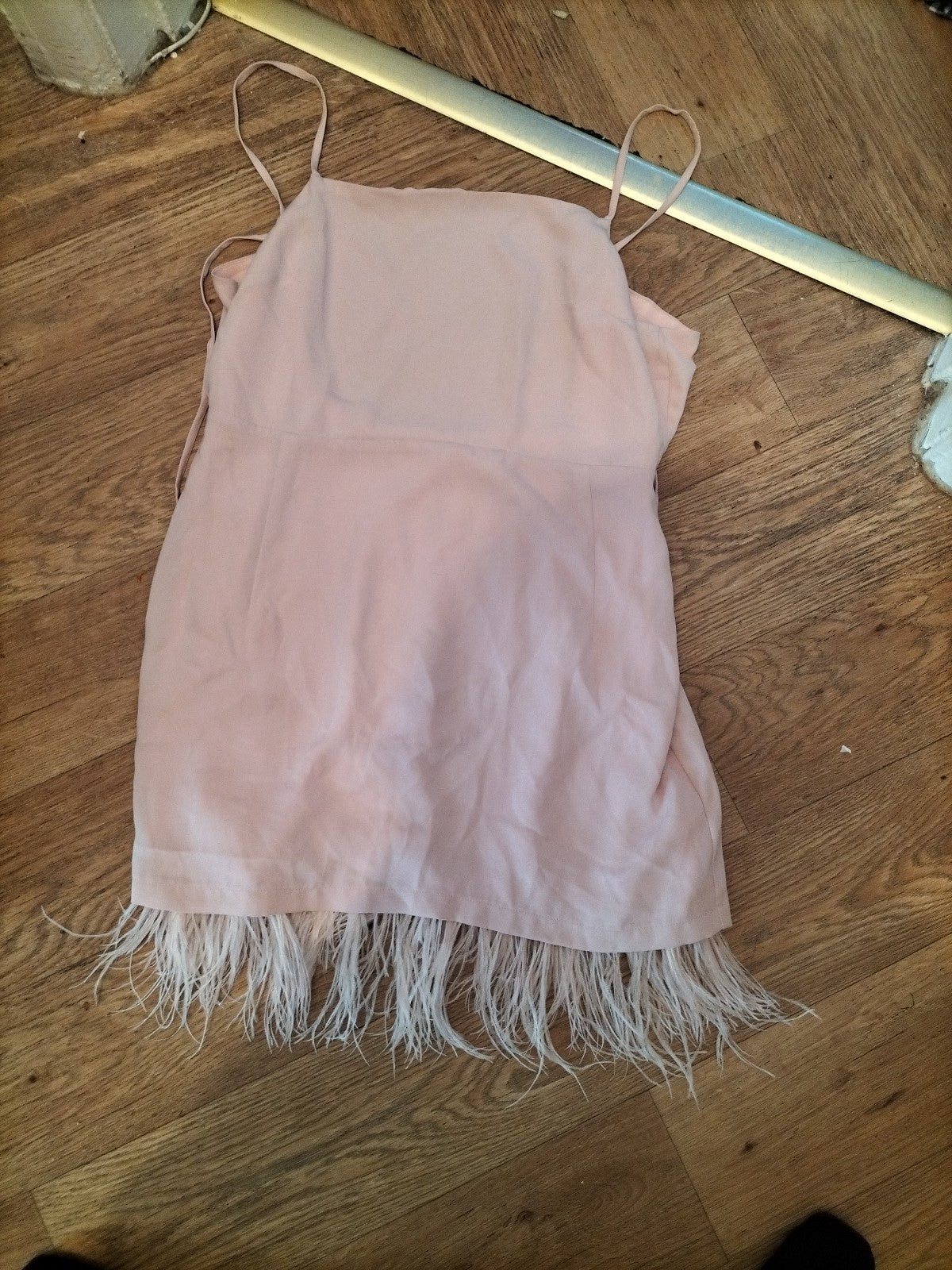 Topshop 14 Pink Sleeveless Fluffy Hem Short Dress