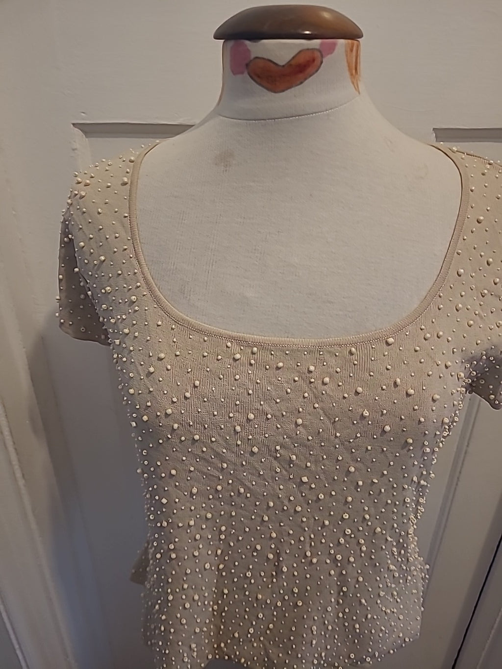 Ladies Alex&Co Size 16 Beige Bobble Detail Short Sleeved Heavy Blouse
