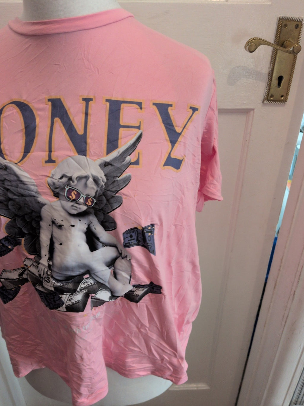 Shein Curve XL Pink Money Print Short Sleeve T-shirt