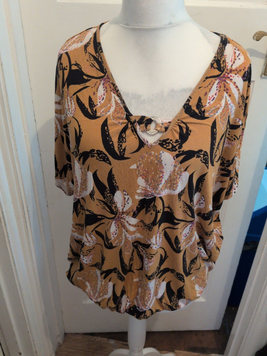 George 20 Brown Floral Short Sleeve Blouse