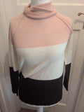 Ladies M&Co Size 8 Pink/White and Dark Brown High Neck Jumper