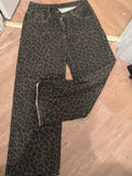 Ladies Large Dark Brown And Black Leopard Print Straight Leg Jeans