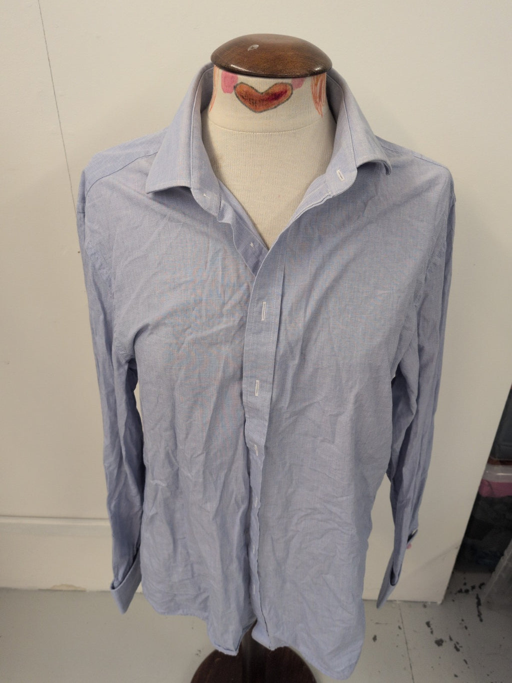 Jaeger 16 Blue Modern Long Sleeve Shirt Marked Neck