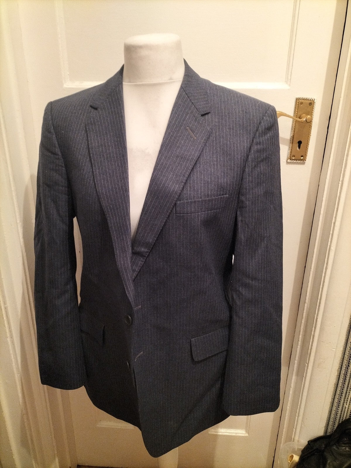 Mens Burton Size 42" Navy Pinstriped Lined Padded Suit Jacket