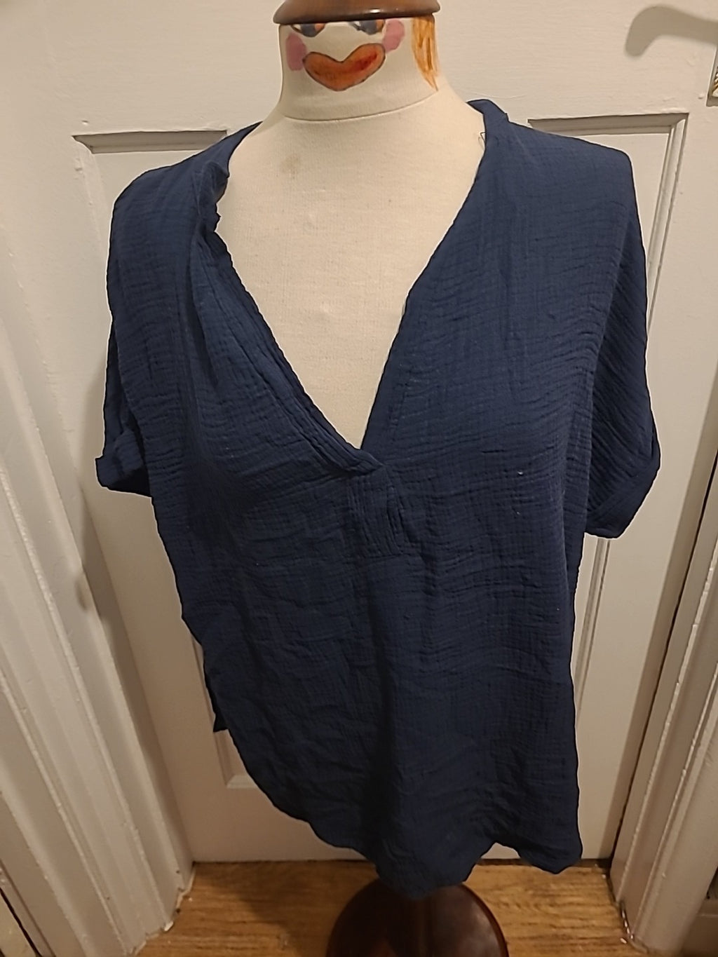 Ladies Size 2XL Navy Short Sleeved Tshirt V Neck