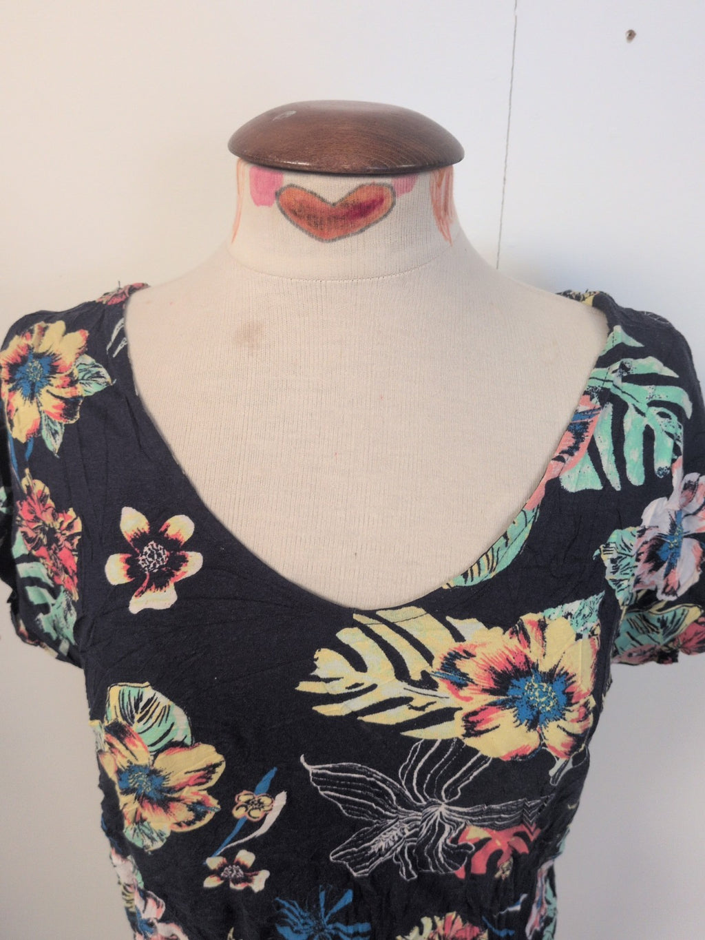 Ladies George Size 14 Navy With Floral Patterning Short Sleeve T-shirt