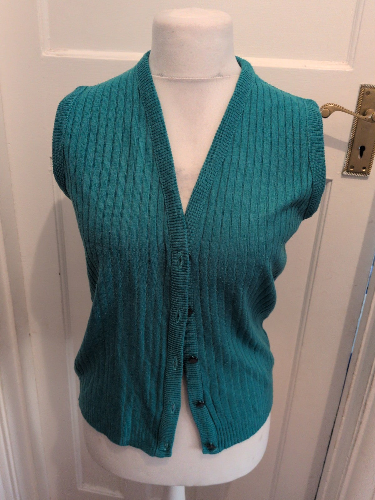 S/M Teal Buttoned Sleeveless Cardigan