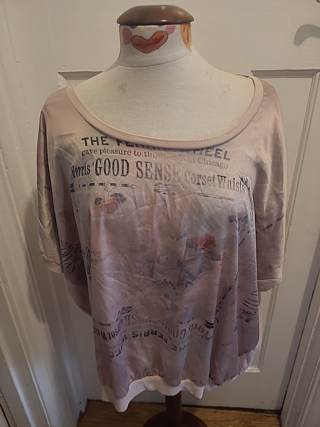 Ladies Jobis Size 14 Pale Brown Printed Tshirt