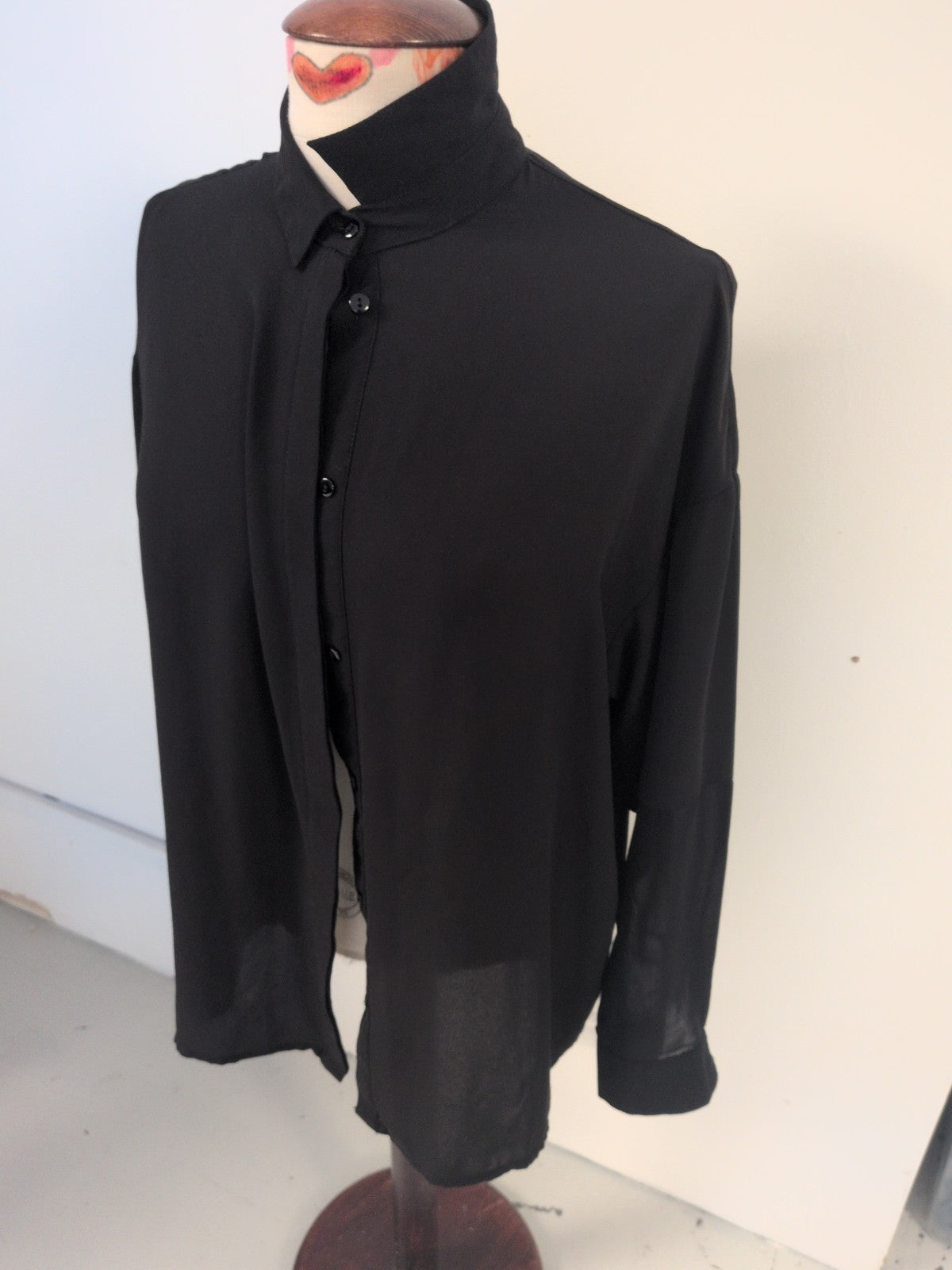 Topshop 10 Black Buttoned Long Sleeve Blouse