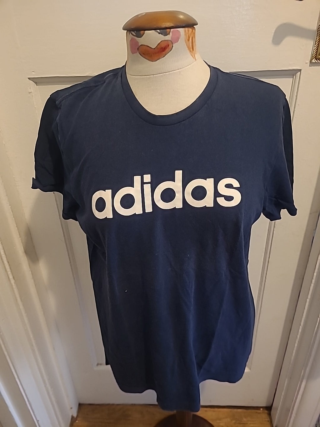 Mens Adidas Size Small Navy With White Print Short Sleeved Tshirt
