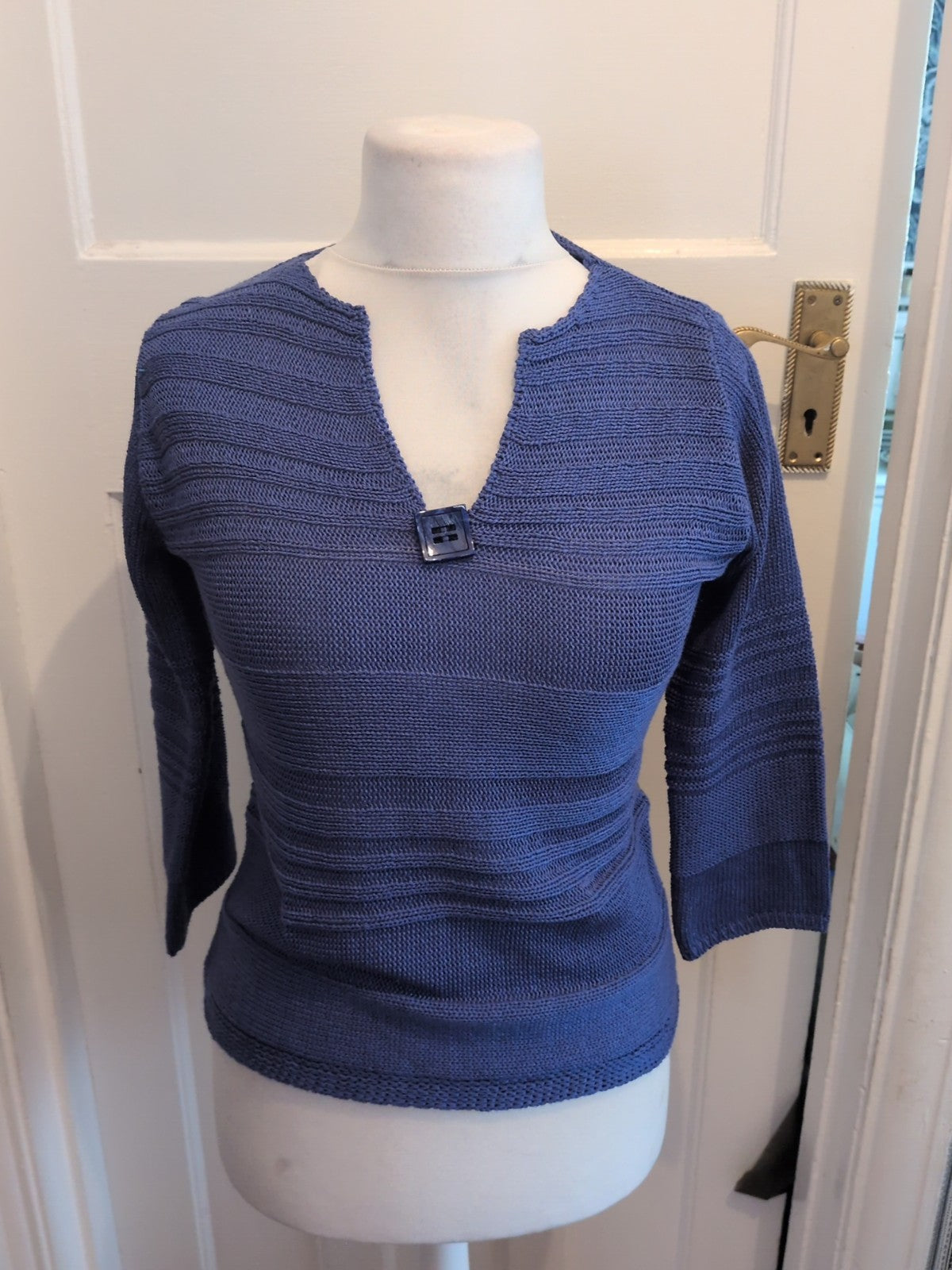 Ladies Per Una Size Small Blue Semi Knit V Neck Blouse