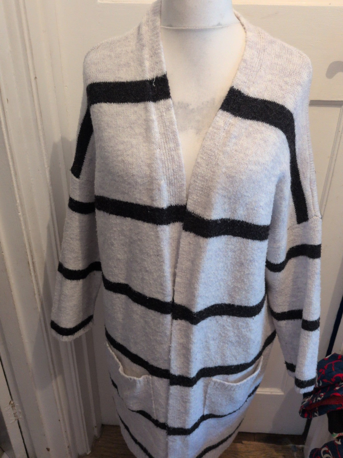 Primark 16 Winter White Black Stripe Long Length Cardigan