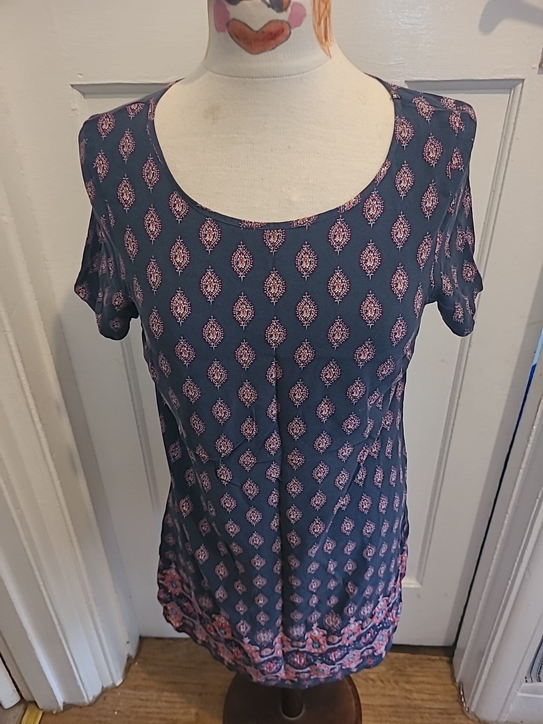 Ladies Papaya Size 12 Navy And Red Short Sleeved Midi Dress