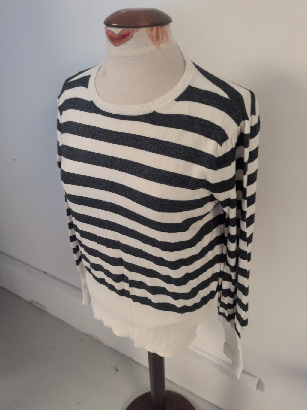 Marks And Spencer Medium Cream And Navy Long Sleeve Stripe Jumper