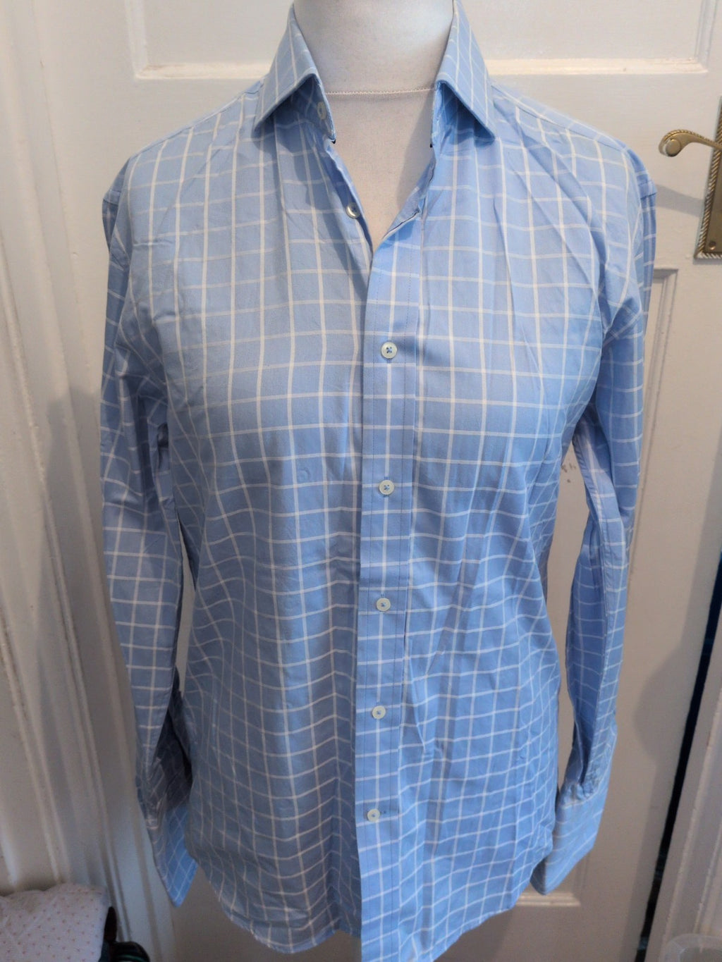 Next Luxury 15" Blue Check Two Fold Yarn Super Fine Long Sleeve Shirt