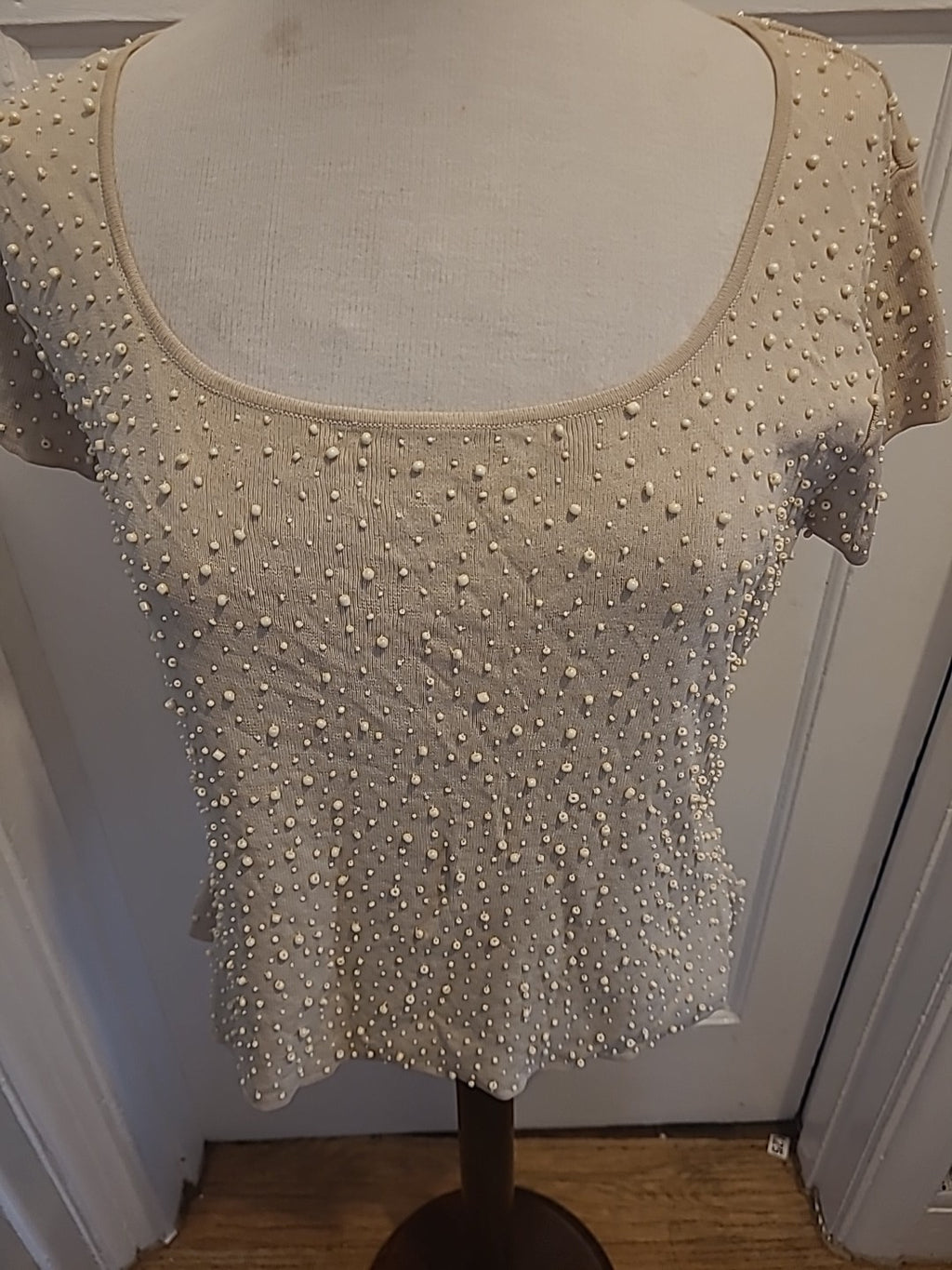 Ladies Alex&Co Size 16 Beige Bobble Detail Short Sleeved Heavy Blouse