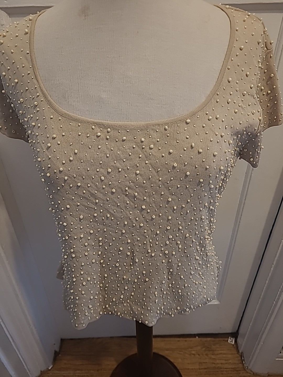 Ladies Alex&Co Size 16 Beige Bobble Detail Short Sleeved Heavy Blouse