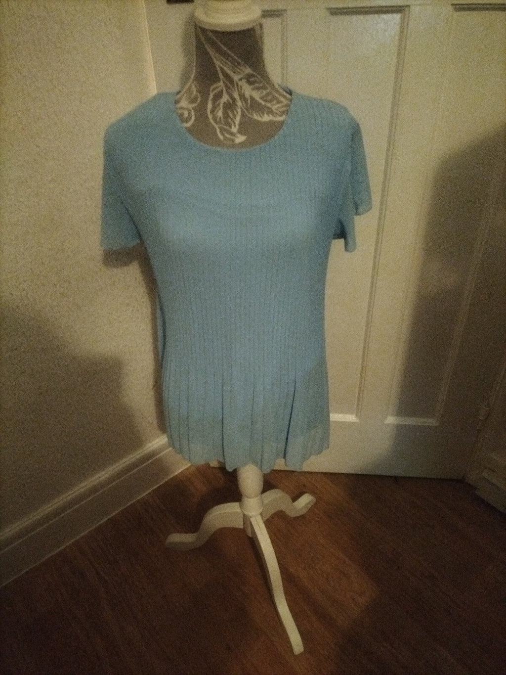 Ladies Size 8 Pale Blue Short Sleeved Lined Blouse