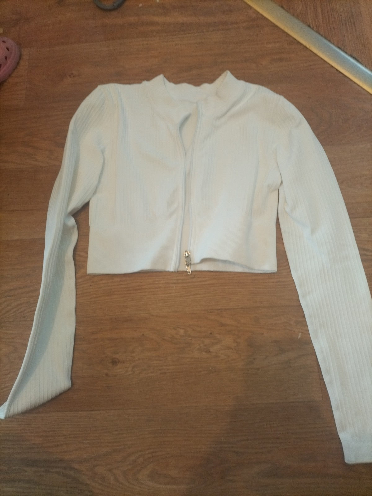 Ladies Size XS White Ribbed Long Sleeve Zipped Jacket