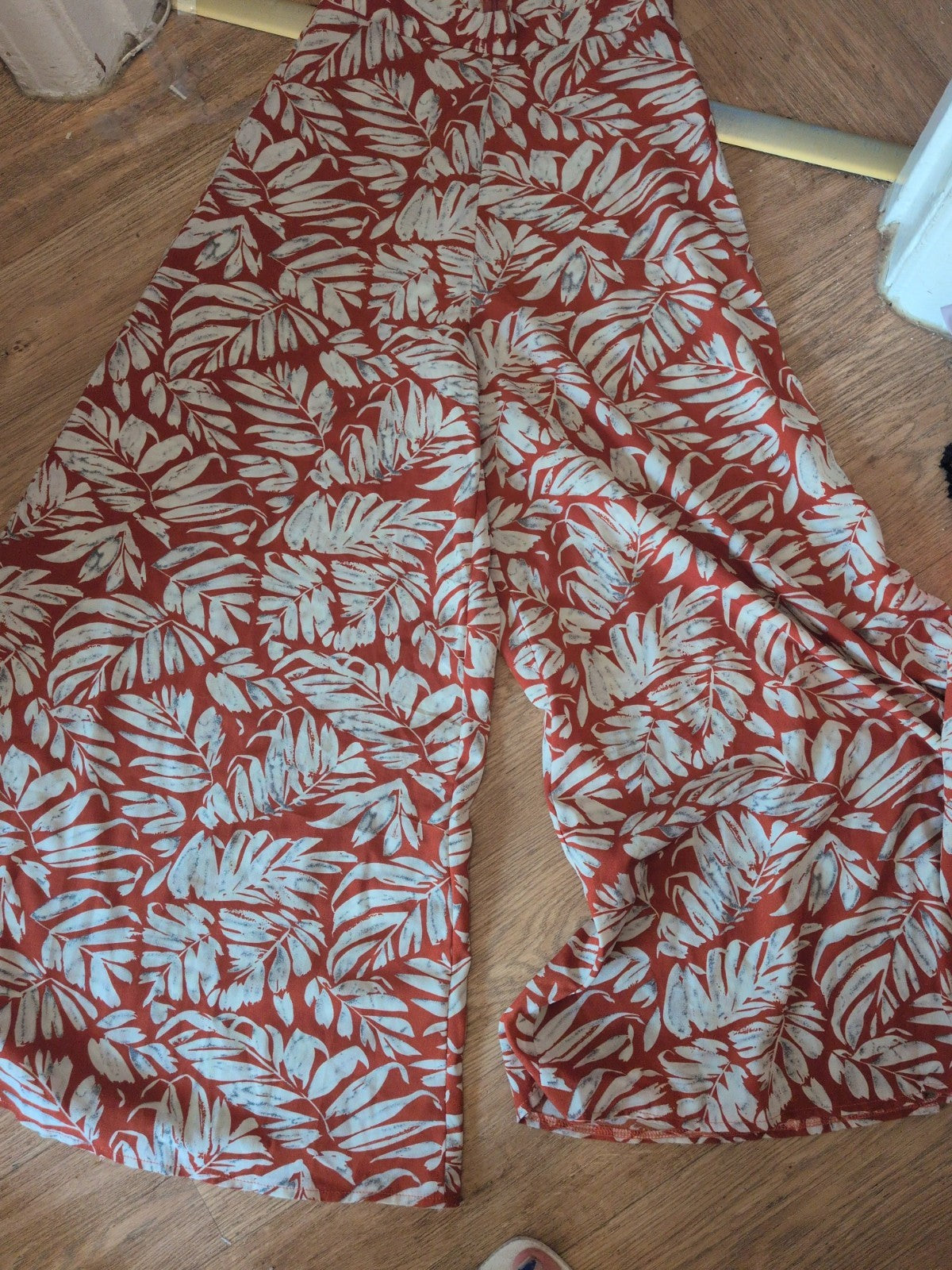 Shein Medium Orange And Wide Wide Leg Flower Trousers