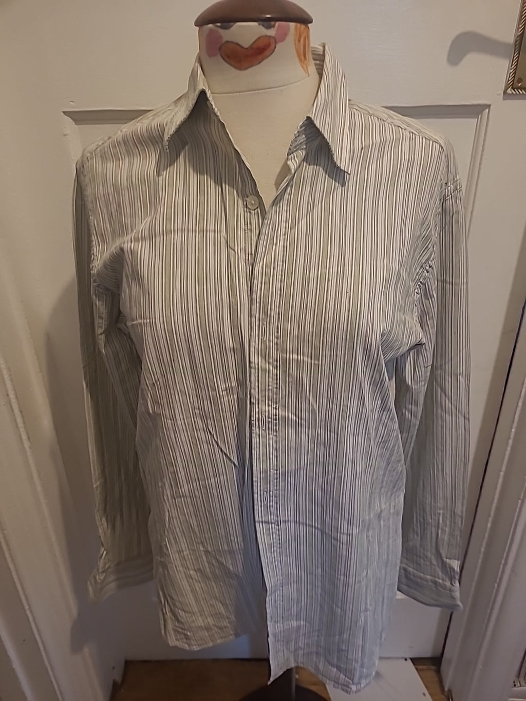 Mens Monsoon Size Small Grey/Black/Beige Striped Long Sleeved Shirt