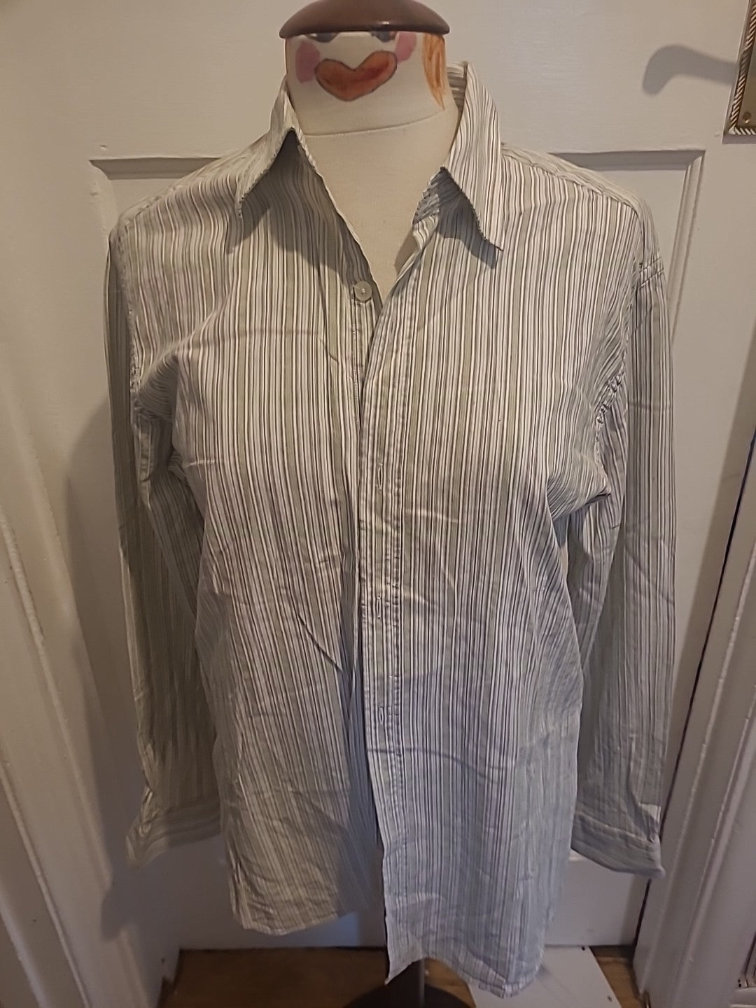 Mens Monsoon Size Small Grey/Black/Beige Striped Long Sleeved Shirt