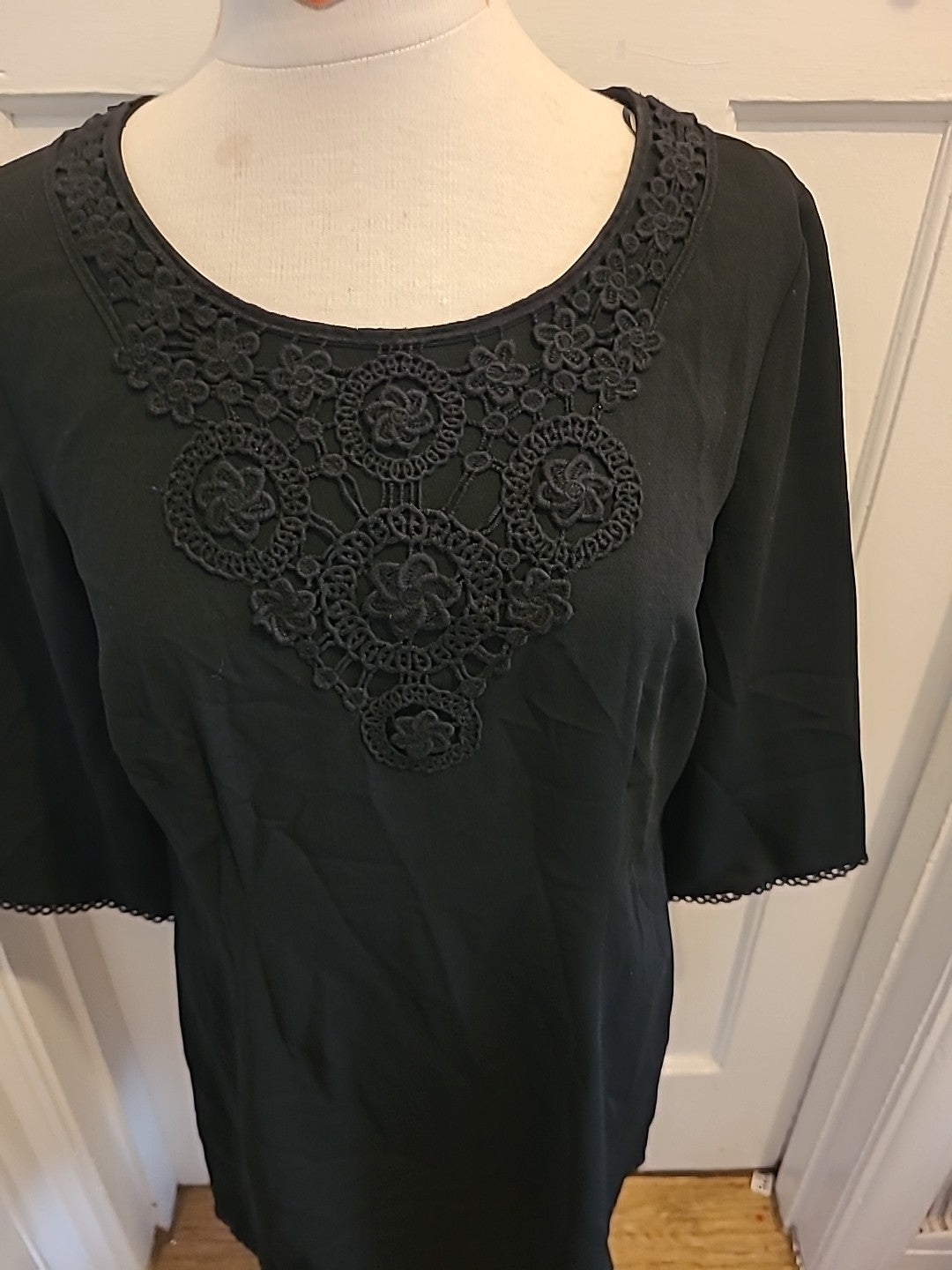 Ladies Tu Size 12 Black Embroidery Neck Mid Sleeved Dress