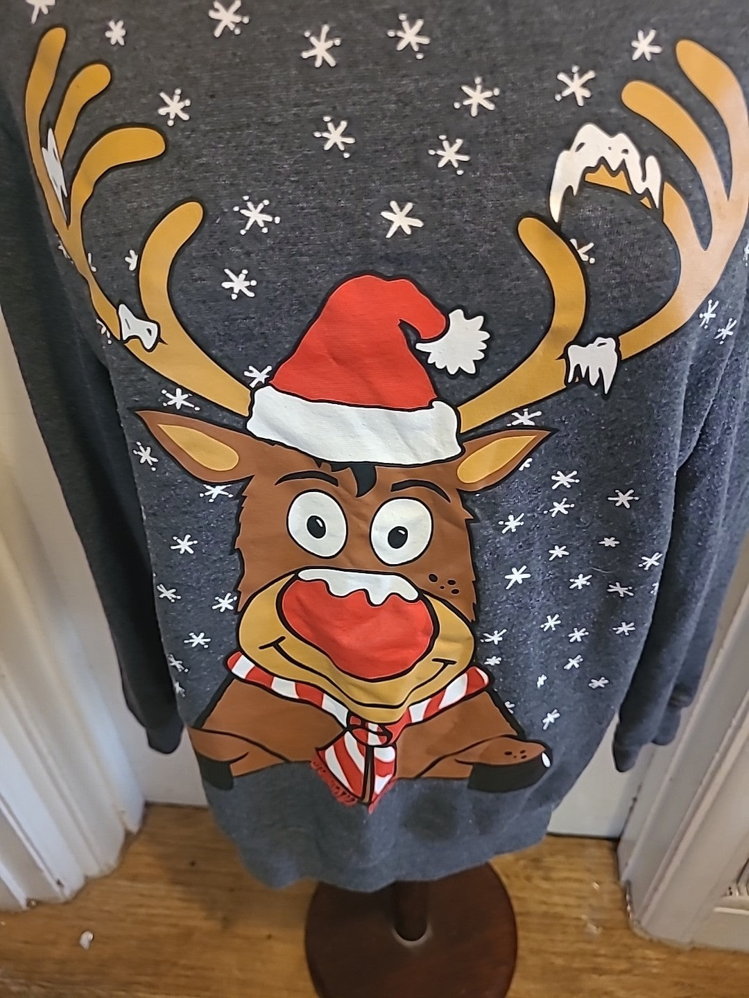 Mens Peacocks Size Medium Grey Reindeer Pullover Jumper