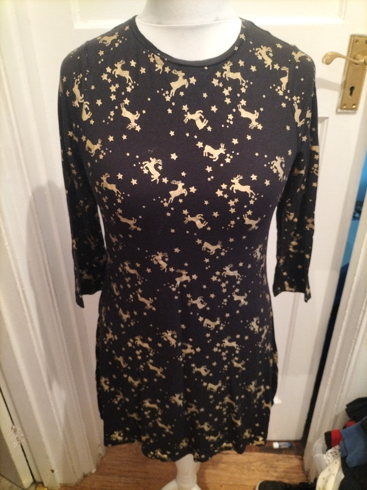 Tu 10 Petite Black And Gold Reindeer Dress