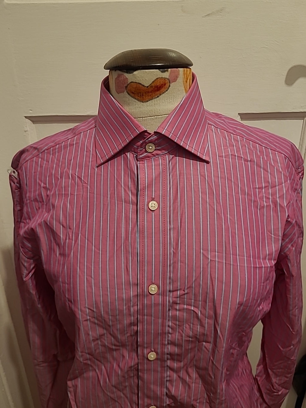 Mens Next Size 15" Pink Blue Striped Long Sleeved Shirt