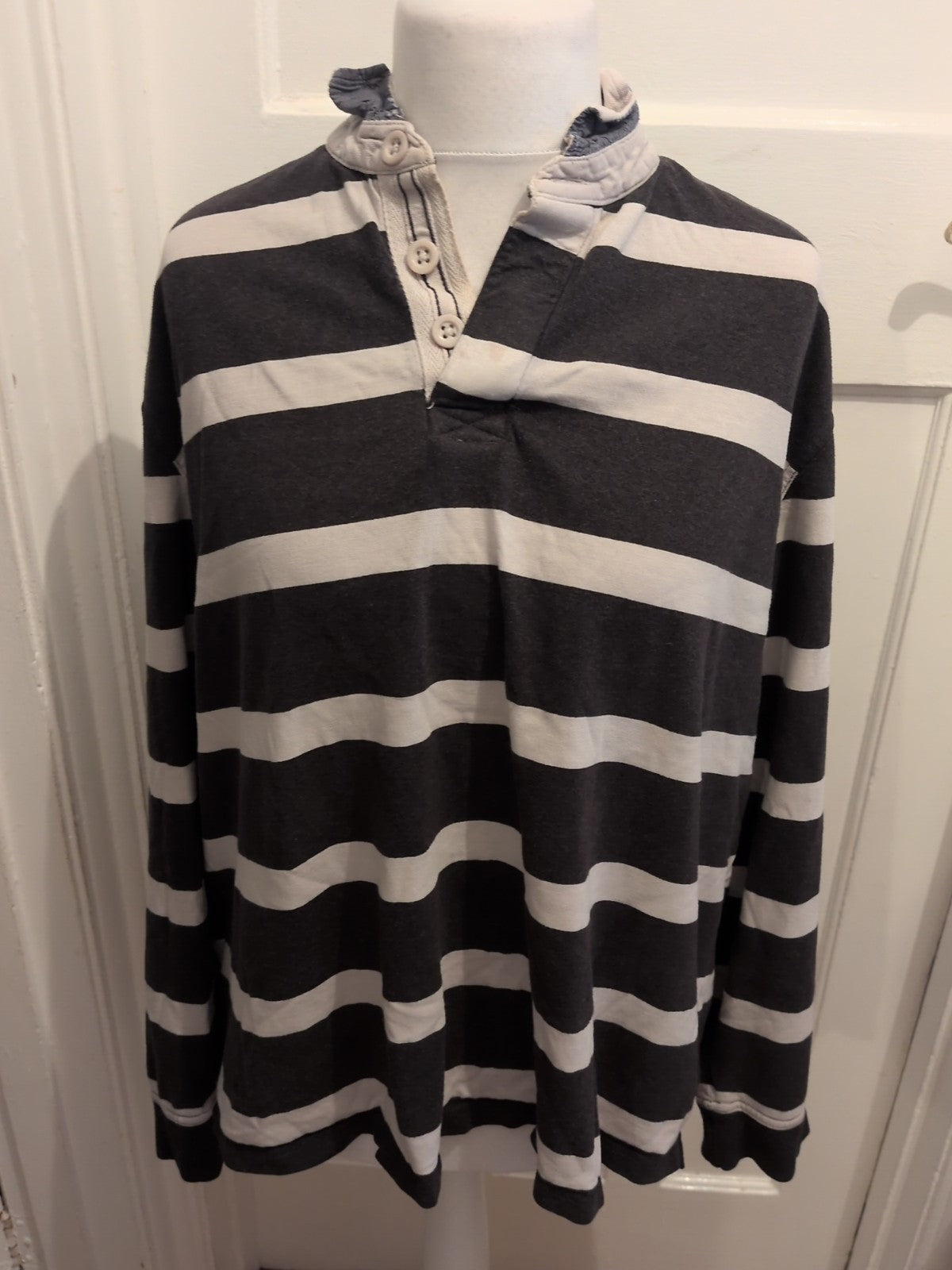 TU 2XL Charcoal And White Stripe Long Sleeve Polo